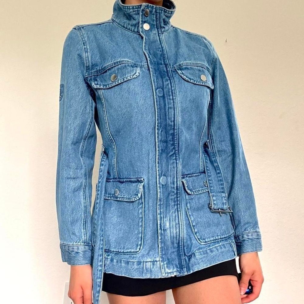 Vintage Tommy Hilfiger belted utility-style blue denim jacket